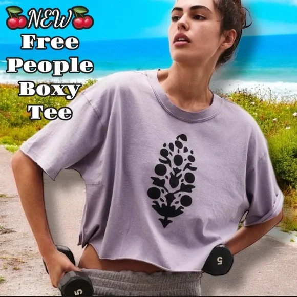 New 🔥 Free People Movement Inspire Buti Logo Boxy Crop Tee, Gray / Black - Picture 4 of 16